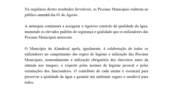 Informação | Reabertura da Piscina Municipal – 1 de agosto

 O município apela à…