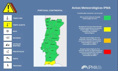 Atenção aos Avisos Meteorológicos, para amanhã, em Portugal Continental e no Ar…