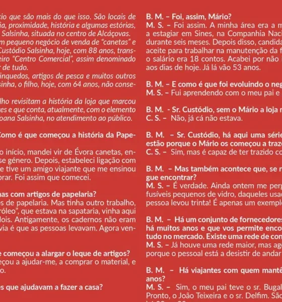 Entrevista a Custódio e Mário Salsinha, pai e filho, proprietários da papelaria…