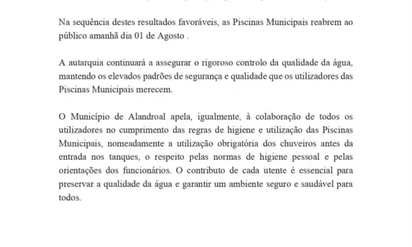 Informação | Reabertura da Piscina Municipal – 1 de agosto

 O município apela à…