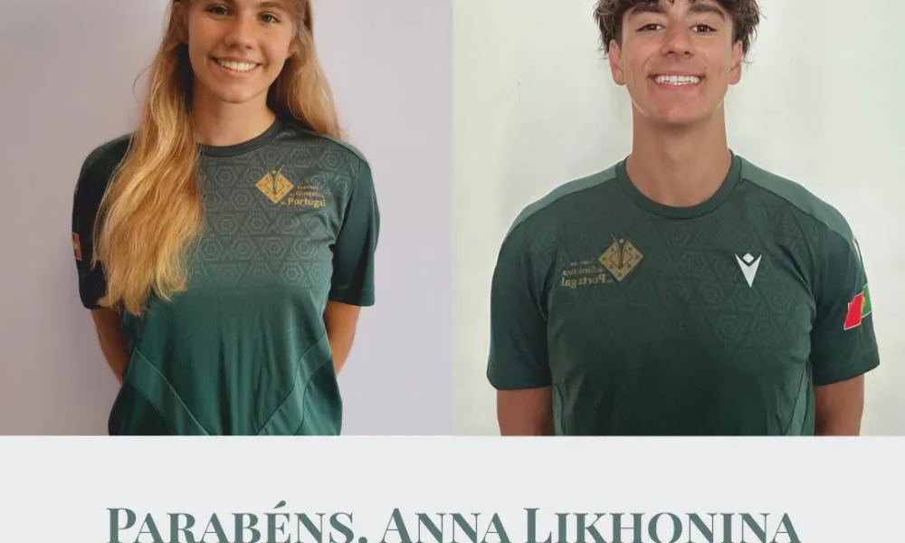 Os ginastas Martim Lopes e Anna Likhonina, da Academia de Ginástica de Sines, g…