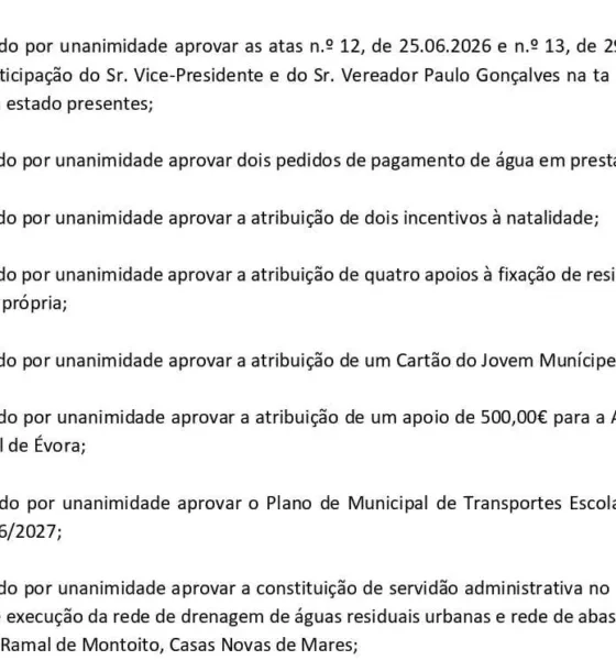 Reunião de Câmara 
27 de julho de 2026