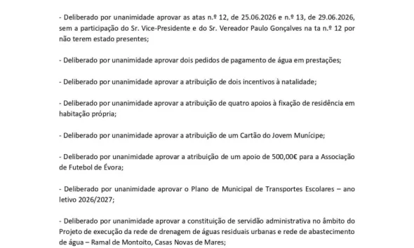 Reunião de Câmara 
27 de julho de 2026
