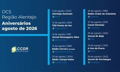 OCS Região Alentejo – Aniversários agosto 2026 « Comissão de Coordenação e Desenvolvimento Regional do Alentejo, I.P.